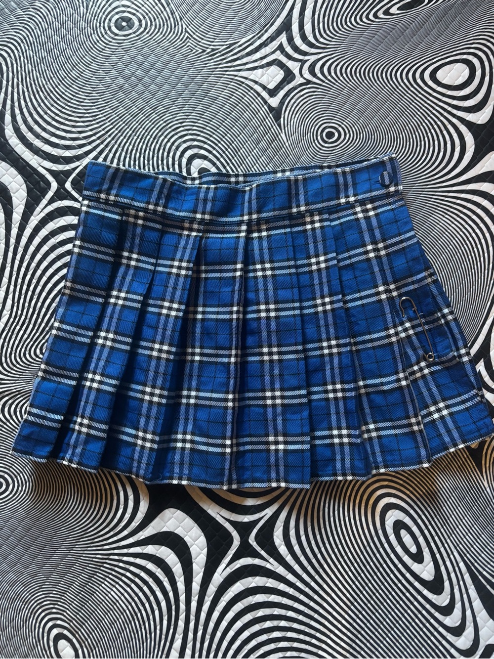 Spirit Blue Plaid Pleated Mini Skirt